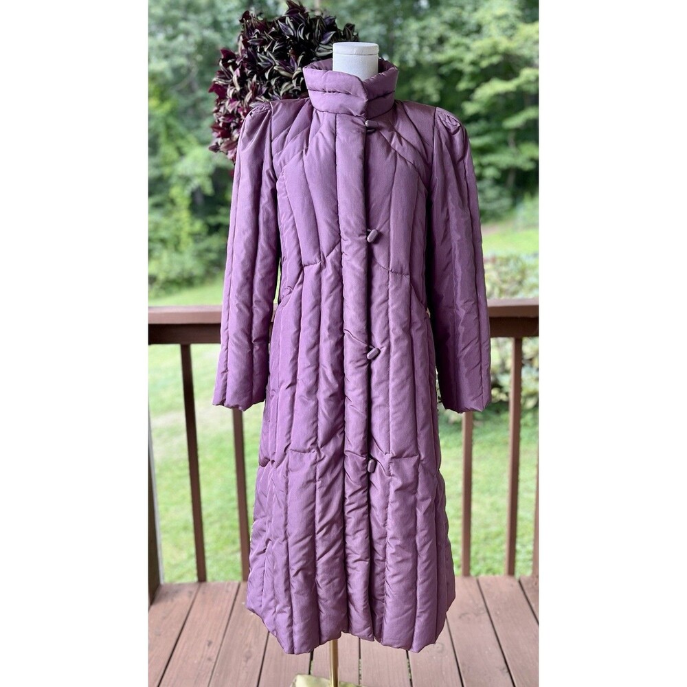 Vintage 80s J Gallery Down Maxi Coat L Purple Quilted Puffer Made Korea